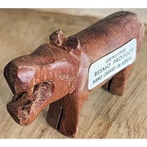 Vintage Hippo Hand Carved in Kenya 1 1/2" x 2" Small Souvenir Hippopotamus